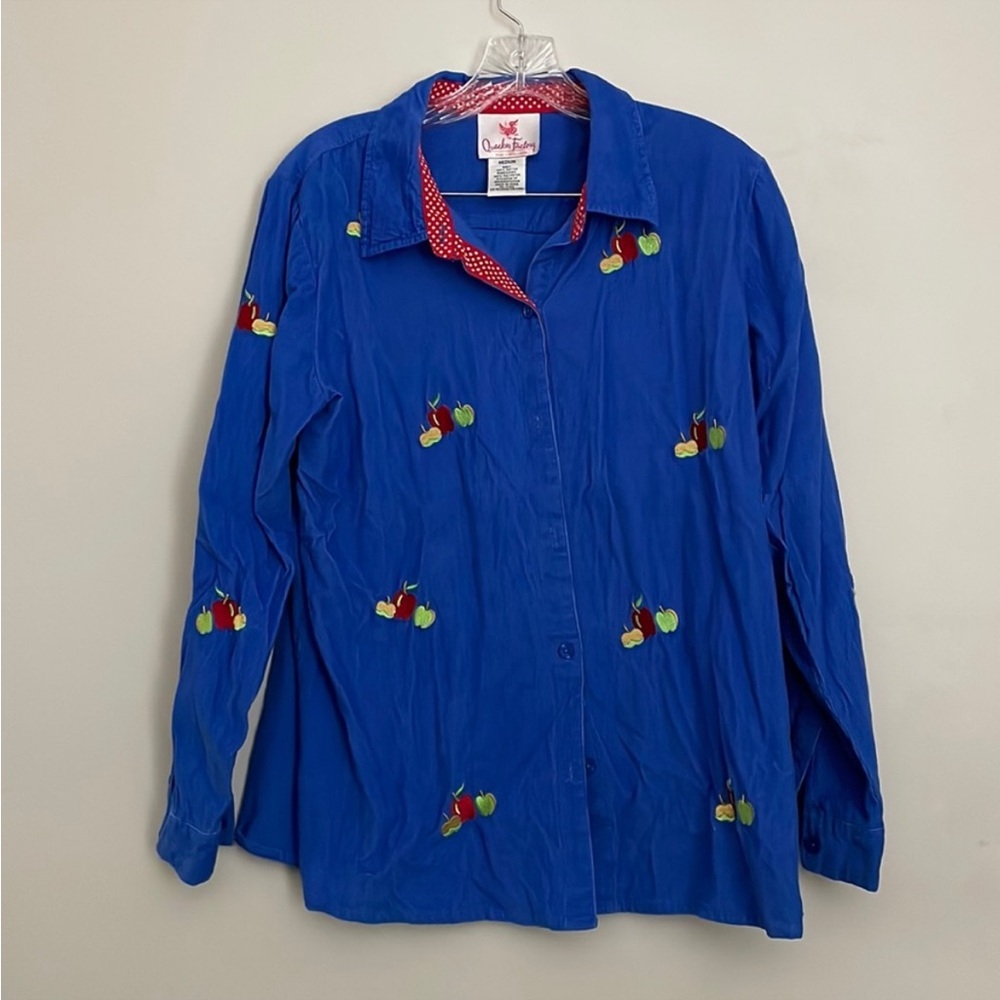 Quacker Factory Blue Shirt size Medium Fruits Vintage